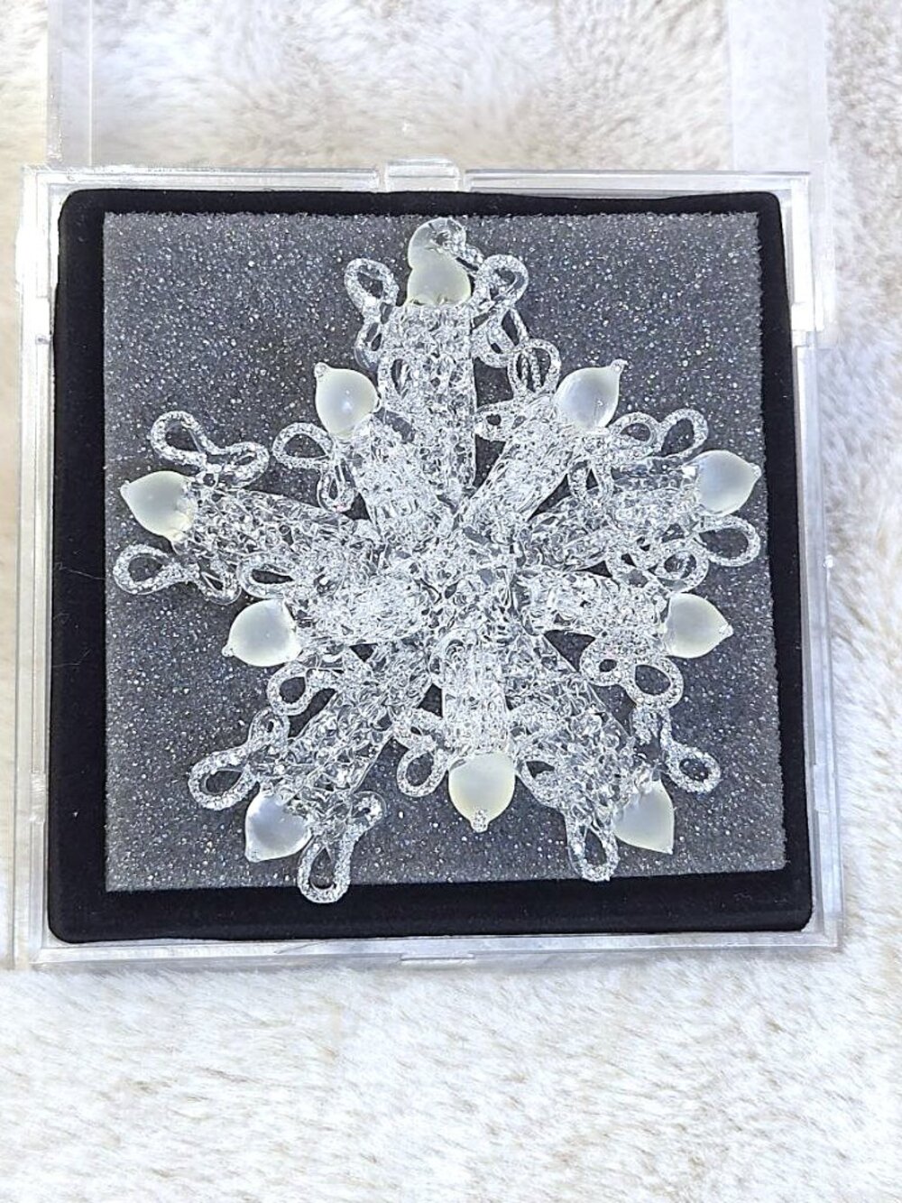 Delicate Unique Treasures Hand Spun Glass Snowflake Ornament White Frosted